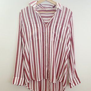 Red and White Striped Button Up